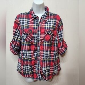 Arizona Snap Front Shirt 1X Plaid Red‎ Multicolor Lightweight Casual C152 Z